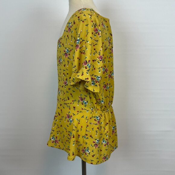 Monteau Yellow Floral Blouse Top Shirt ((size XL)) - Picture 2 of 6